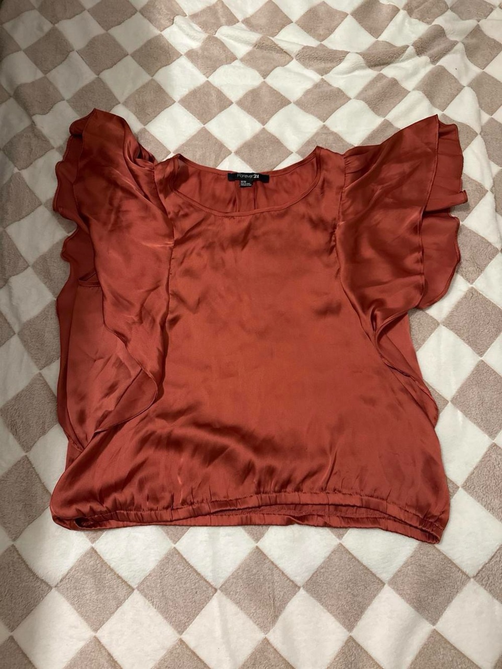 Forever 21 Rust Satin Ruffle Sleeve Blouse